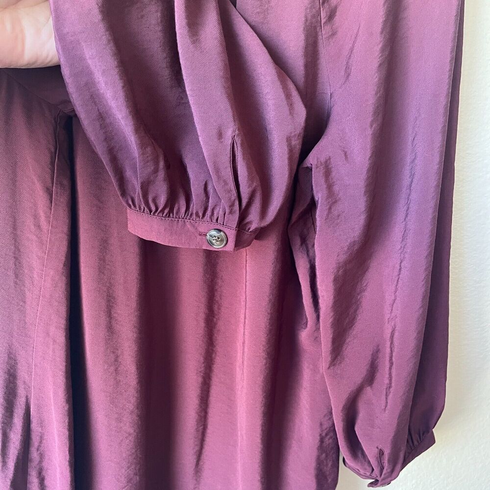 Whistles Enola Sack Dress Long Sleeve Ruffled Neck Burgundy Size Small - Picture 3 of 5